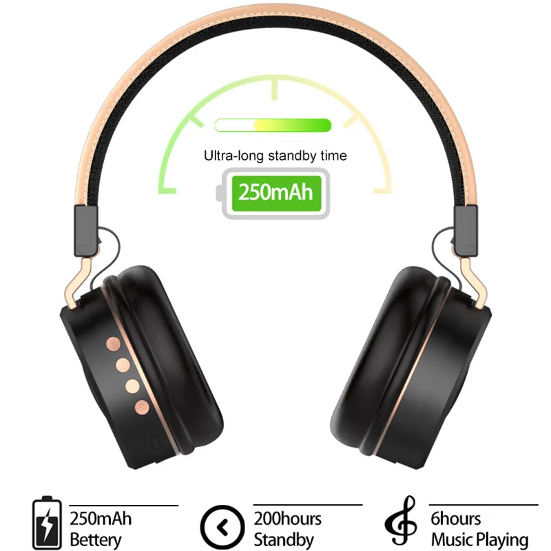 long standby time Handsfree call and built-in Mic Stereo Bluetooth Headphones Wireless &amp Wired Headset Support TF FM Radio |