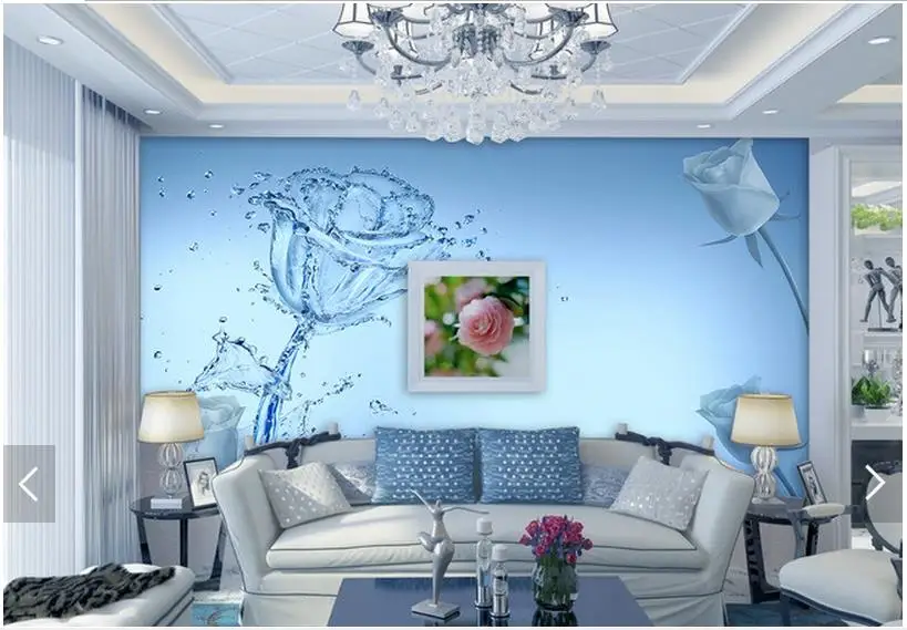 Фото 3D фото обои на заказ, 3d настенные фрески, обои, синяя вода, роза, фон для стены, 3d украшение для гостиной №1
