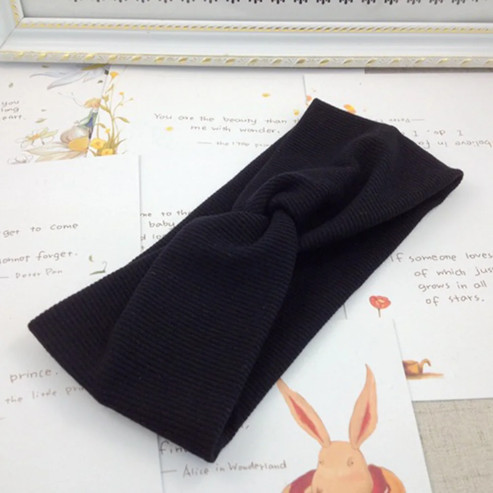 Black NEW Fashion Women Girls Elastic Hairbands Solid Color Bowknot Headwear Soft Cross Knot Headbands Hair Accessories - Цвет: Black