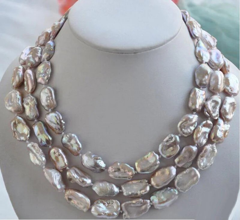 

fine jewelry Hot sale 3 row LAVENDER BAROQUE KESHI REBORN biwa PEARL NECKLACE