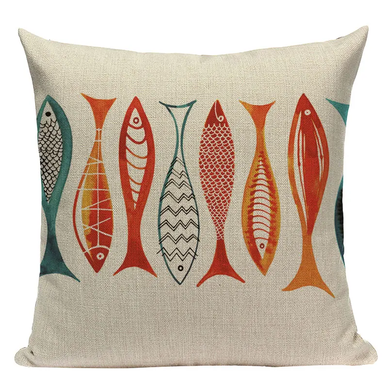 Льняная наволочка Pumelo Tree с принтом морских животных 45*45