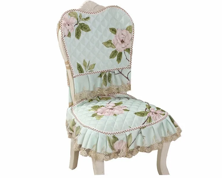 Green chair cover Свежий пасторальный цветочный кружевной скатерти атласный чехол для стула подушка для сиденья вечерние скатерти для банкета домашний Свадебный декор tapete 1 шт - Цвет: Green chair cover