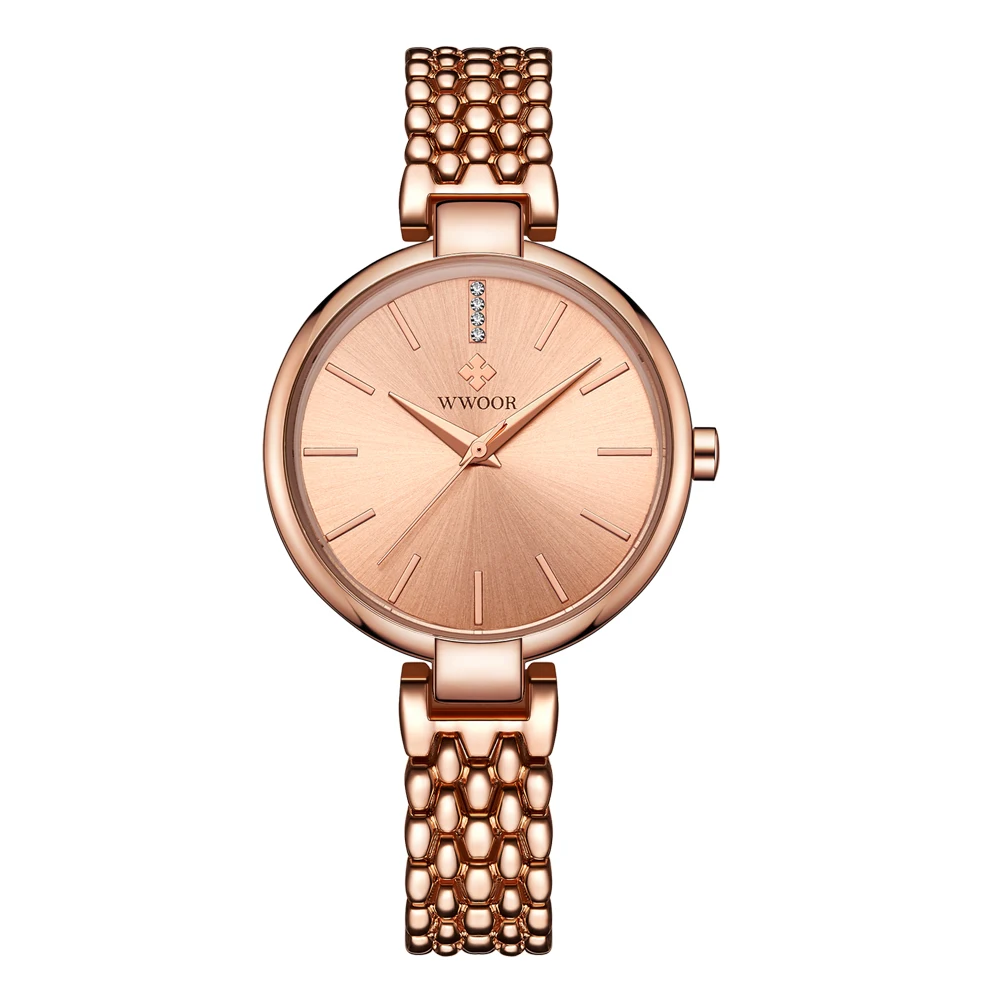Часы WWOOR женские из нержавеющей стали цвета розового золота брендовые люксовые