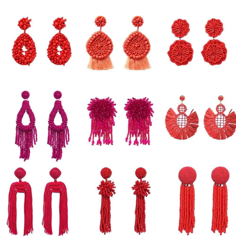 2019 богемное красные бусины кисточкой серьги для Для женщин большой бахромой