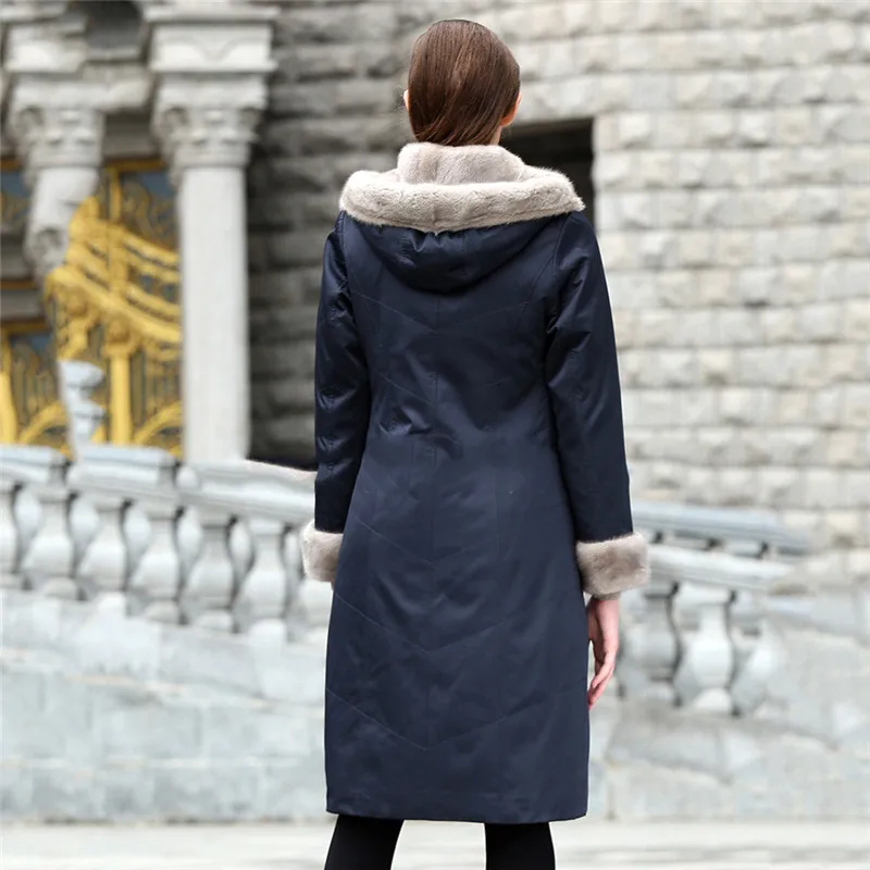 Шуба женская синяя XL 2XL 3XL размера плюс с длинным рукавом Куртка с капюшоном 19 новая весенняя зимняя Корейская Длинная тонкая Толстая теплая куртка LD884