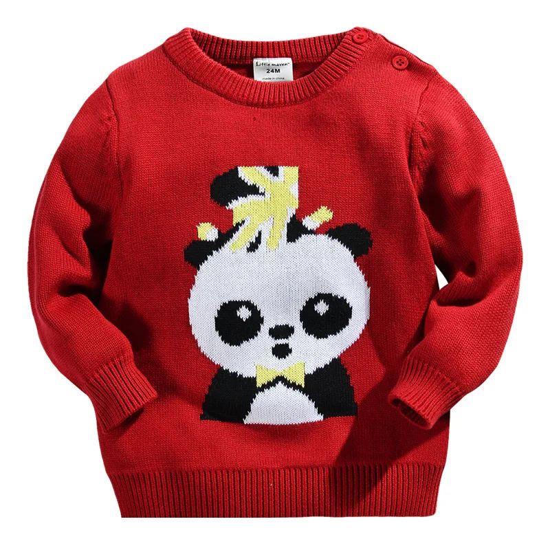 

Little Maven New Autumn Spring Children Long- sleeved O-neck Quality Panda Knitted Girls Boys Embroidery Casual Cotton Sweaters