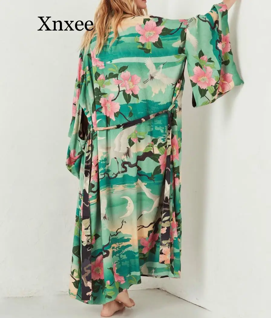 Женское кимоно Xnxee Boho Nightingale длинное хиппи с поясом на талии свободный