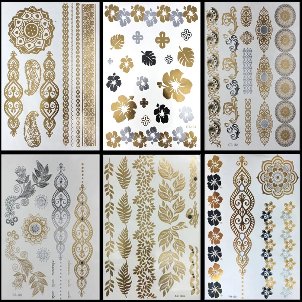 Временные татуировки Для женщин Gold Tattoo Flash Tattoos Переводные украшения Henna тату боди