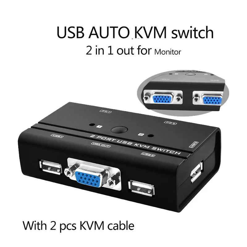 VGA переключатель Авто USB KVM с консолью 1 Набор клавиатуры Мышь управления 2 хоста