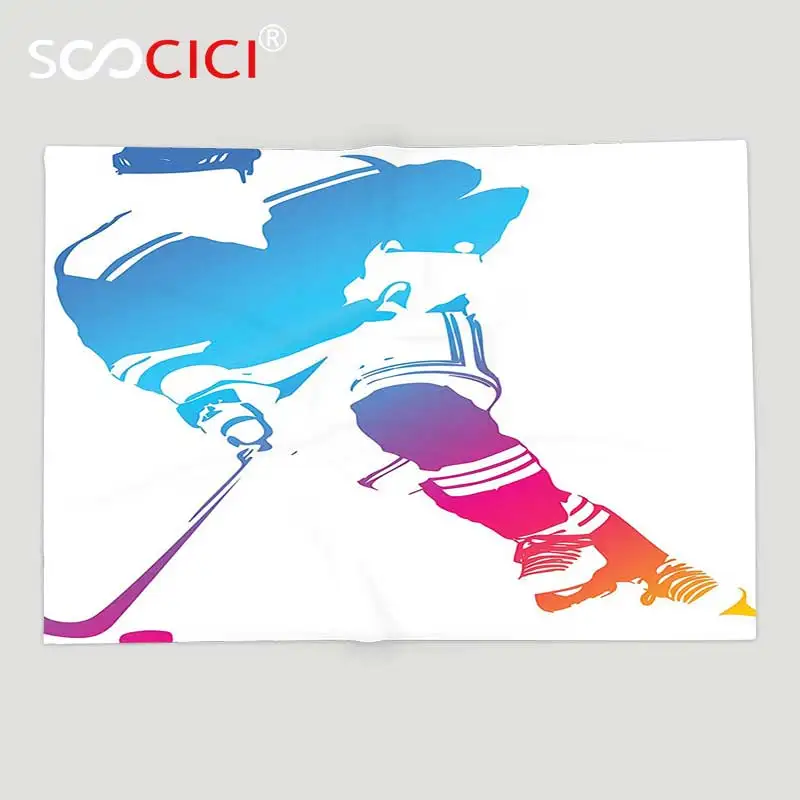 Miglior Personalizzato Morbido Pile Rimessa Laterale Coperta Figura Di Uomo Silhouette Sport Decor Collezione Colorata Di Un Giocatore Di Hockey Atleta Racing Team