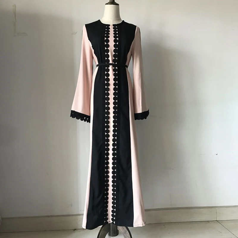 Buytiz ОАЭ мусульманских Абаи черный розовый цветочные кружева Исламская Костюмы