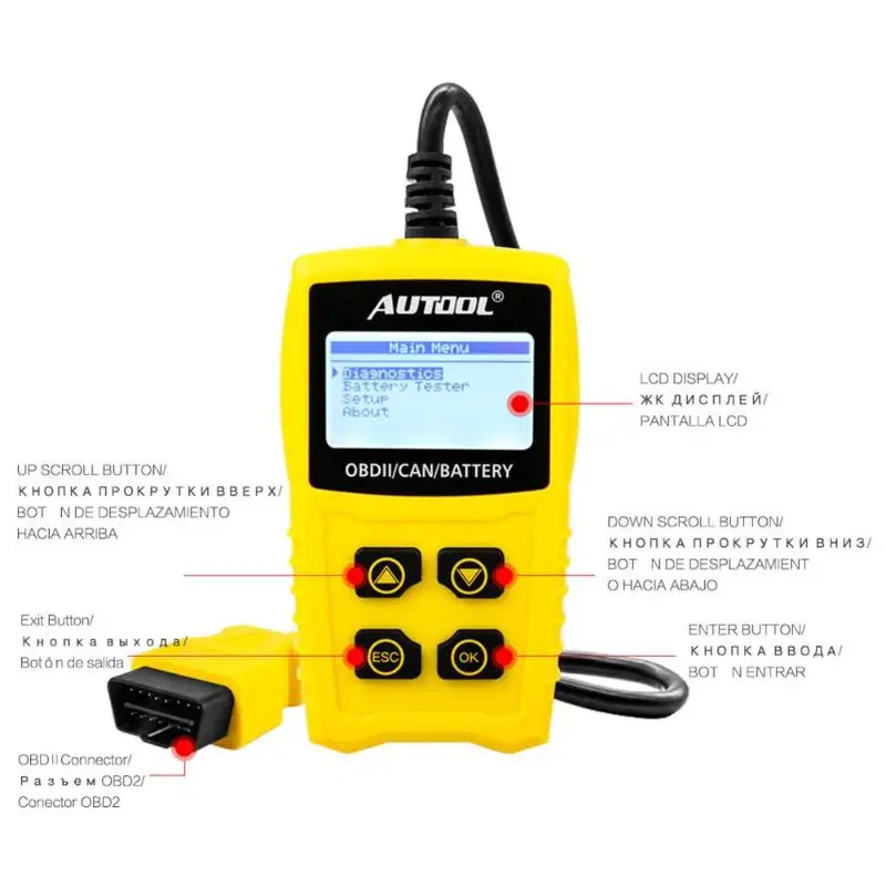 AUTOOL CS330 OBD Автосканер автомобильный считыватель кода obdii 12 V Диагностика автомобилей сканирования на русском языке автомобиля ELM327 так же, как и Ancel AD310