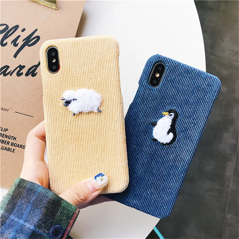 Зимний тканевый чехол для телефона iPhone 11 Pro 6 6S 7 8 Plus с милой овечкой пингвином