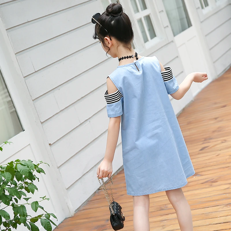 Summer Kids Clothing Baby Girls Denim Dress Casual Off-shoulder Children A-Line Cotton | Детская одежда и обувь