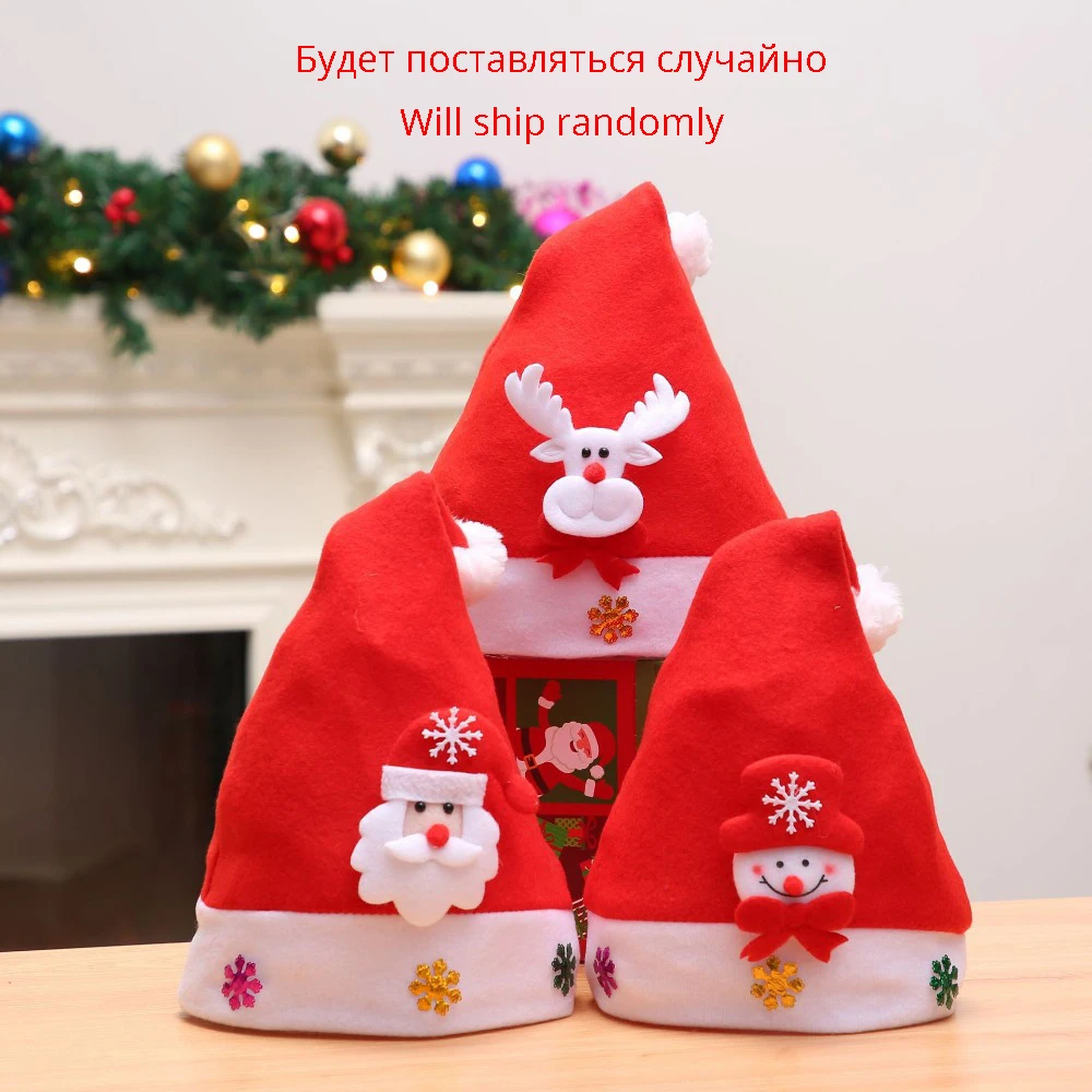 1 шт. милая Рождественская шапка с изображением Санта-Клауса и снеговика