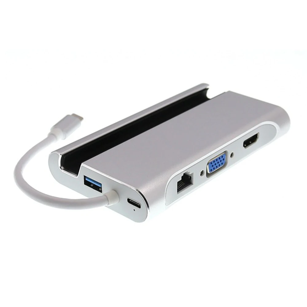 Серебристый DeepFox PD зарядки RJ45 сети Порты и разъёмы 4 К HDMI VGA HUB держатель телефона для Windows 10 hp samsung S8/ s9 Note8 LG huawei Mate10 - Цвет: Серебристый