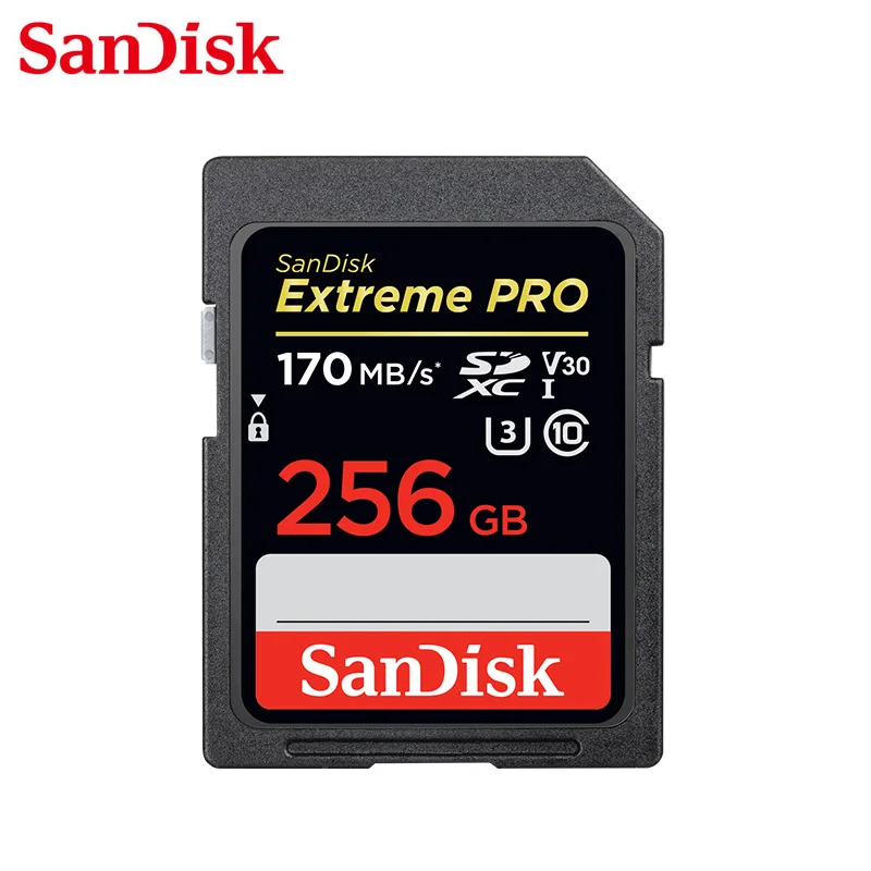 Original SanDisk SD Card 256GB Extreme PRO V30 Max Reading Speed 170MB/s Class 10 Memory Card UHS-I U3 For Camera