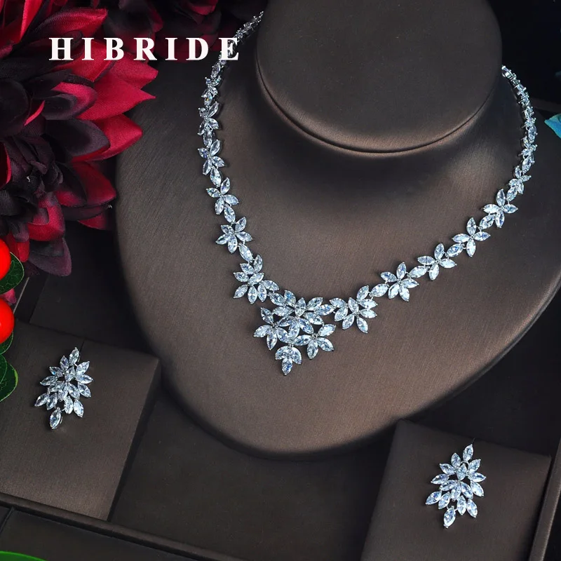 

HIBRIDE Luxury Marquise Cut CZ Jewelry Sets For Women Bride Pendientes Jewelry Set Brincos Bijoux Mariage Necklace Set N-628