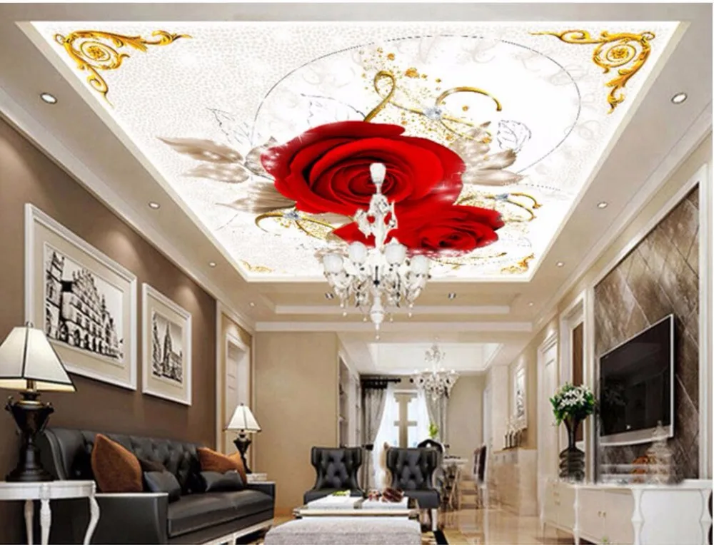 Фотообои на заказ 3d потолочные фрески Красная любовь роза фон настенная живопись