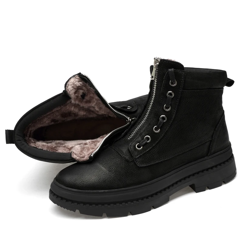 Large Size 38-47 Winter Boots Mens Ankle Cow Leather With Zipper Warm Lining Shoe Men | Обувь