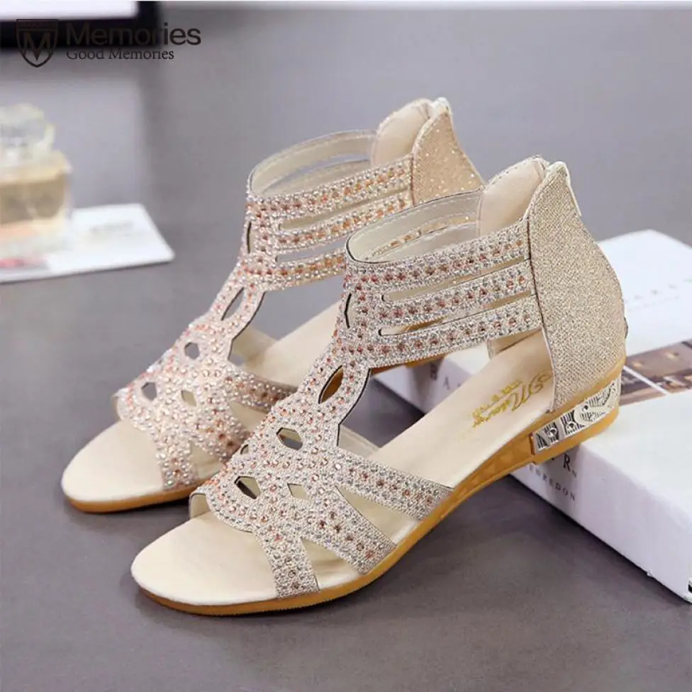 Женские босоножки; Летняя женская обувь; zapatos mujer; женские босоножки на танкетке; модные открытые Босоножки с открытым носком; Roma sandalia feminina; со стразами