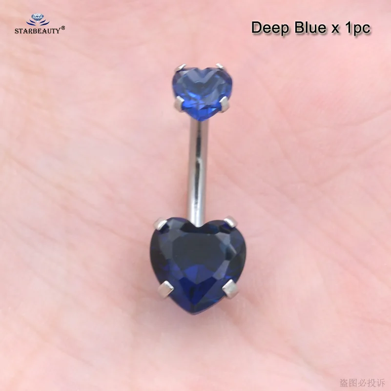 Deep Blue x 1pc 1 шт. Топ Bijoux Двойное сердце пирсинг живота номбил пупка кольца пупка пирсинг Ombligo сексуальный танец живота пирсинг серьги - Окраска металла: Deep Blue x 1pc