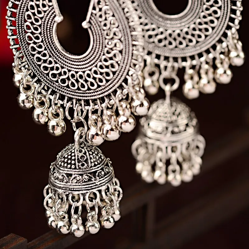 Египетские винтажные женские золотистые и Серебристые Jhumka Bells этнические серьги