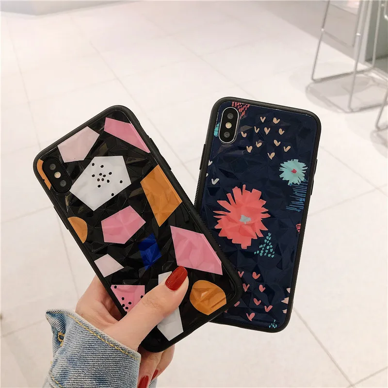 interesting diamond pattern irregularity square black phone Case For Apple iphone 6 6s 7 8 Plus X XS XR MAX epoxy case |