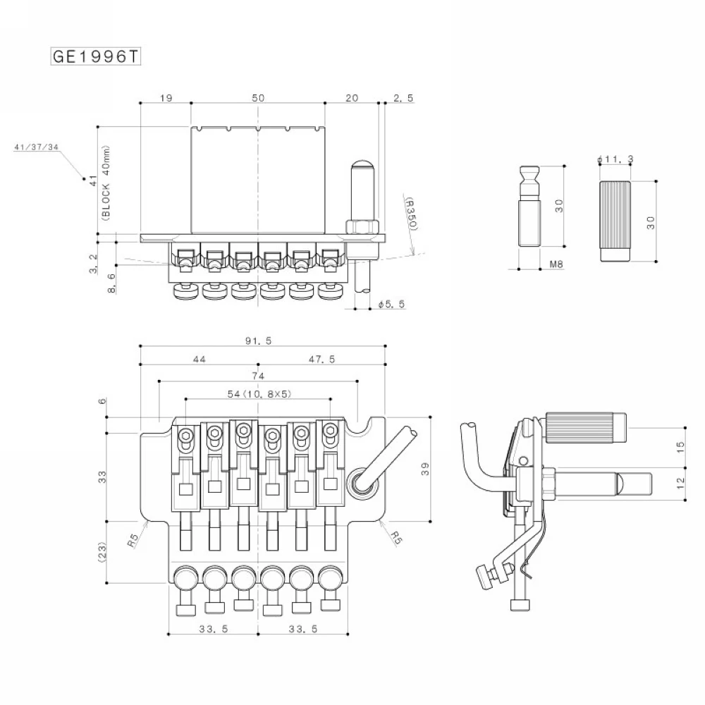 GOTOH GE1996T Блокировка тремоло система мост без блокировки гайки(хром черный золотой) Сделано в Японии