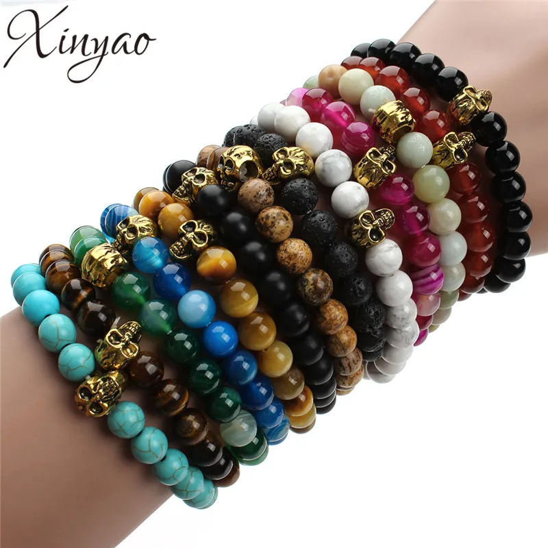 XINYAO 2017 Антикварные Золотые/Серебристые браслеты с черепами натуральный тигровый