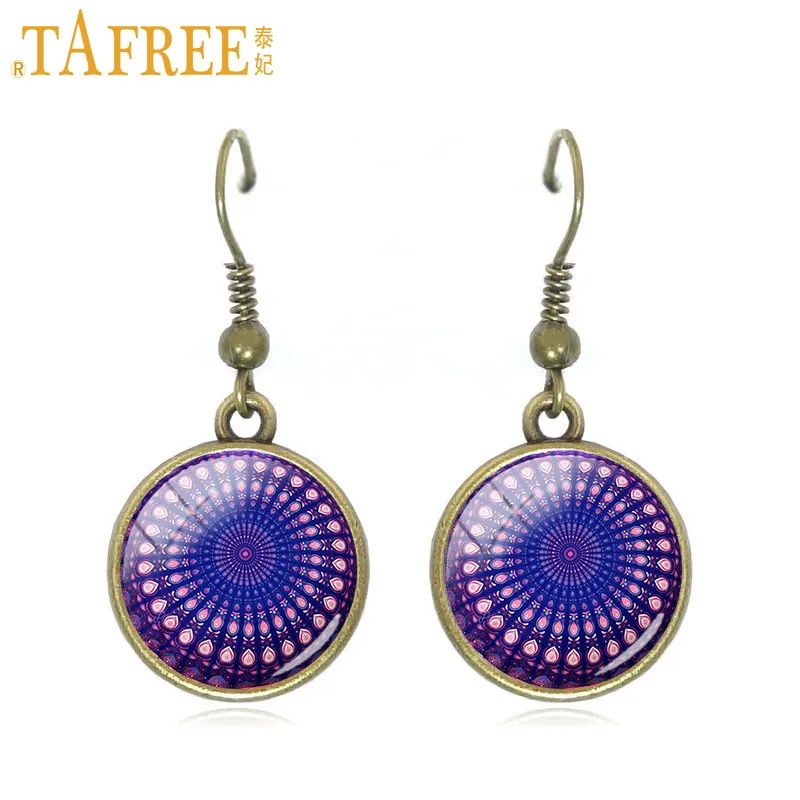 A459 TAFREE Хиппи Мандала серьги помпоном Bohemian Paisley медитации висячие серьги стекляный с картинкой художественное оформление круглый ювелирные изделия A448 - Окраска металла: A459