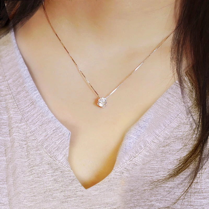 

High quality shiny crystal 925 sterling silver ladies`short chain pendant necklaces jewelry birthday gift wholesale women