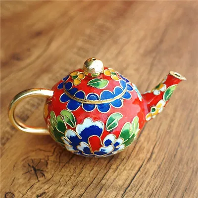 large round pot red Милая китайская перегородчатая эмаль мини чайник украшения ручной работы плода медные филигранные эмали домашний декор горшок ремесла подарок - Цвет: large round pot red
