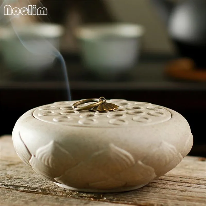 Античная фиолетовая глина катушка лотоса курильница для благовоний украшения