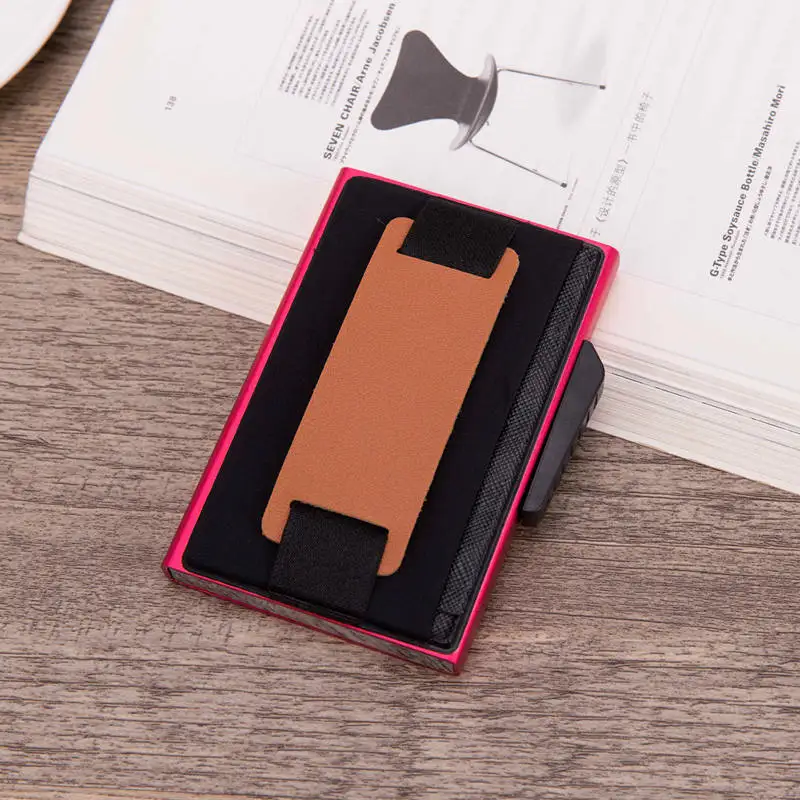 B-red Бизнес Алюминиевый футляр для карт мужской модный RFID кошелек всплывающий парча продукт держатель карт высокое качество путешествия бандаж RFID чехол - Цвет: B-red