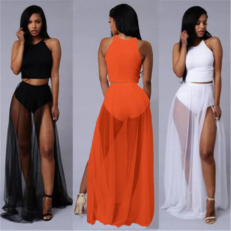 

Fashion Women Trendy Fitted Skirt 2018 New Sexy Sheer Mesh See Through Maxi Skirt Stylish Female Mesh Chiffon Pure Long Skirts
