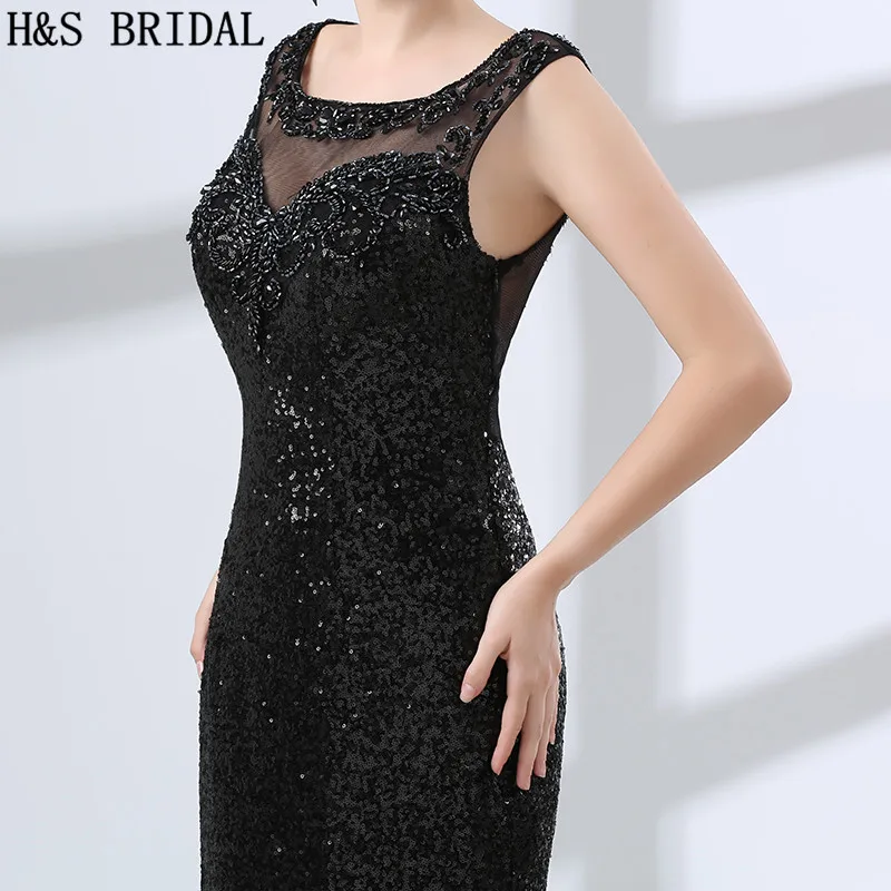 H&S BRIDAL Black Mermaid evening dresses long sequined party gown Sexy Back dress new year for Women | Свадьбы и торжества