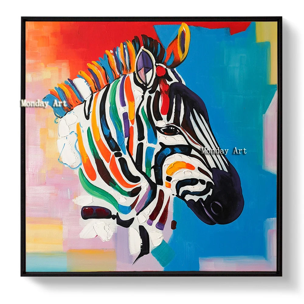 

100%handpaint Large Size Modern Abstract Animals Lovely Zebra Oil Painting On Canvas Poster Wall Art Pictures Living Room Decor