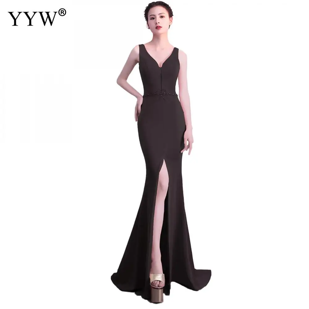 2019 женское Красное Белое длинное вечернее платье с большим разрезом V образным