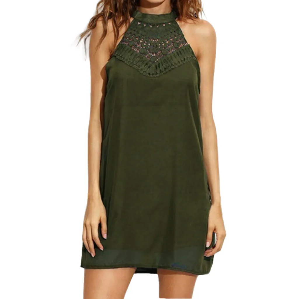 Женское платье сексуальное однотонное кружевная кофточка без рукавов дамское