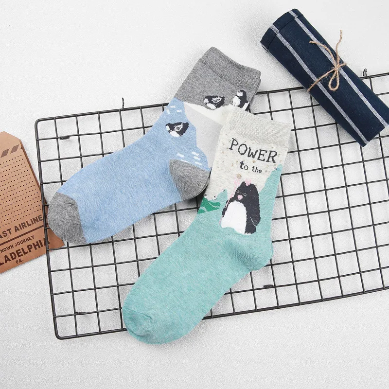 

[PEONFLY] Animals Cartoon Socks Women penguin Foot prints Cotton fuzzy socks Floor Keep Warm High Quality