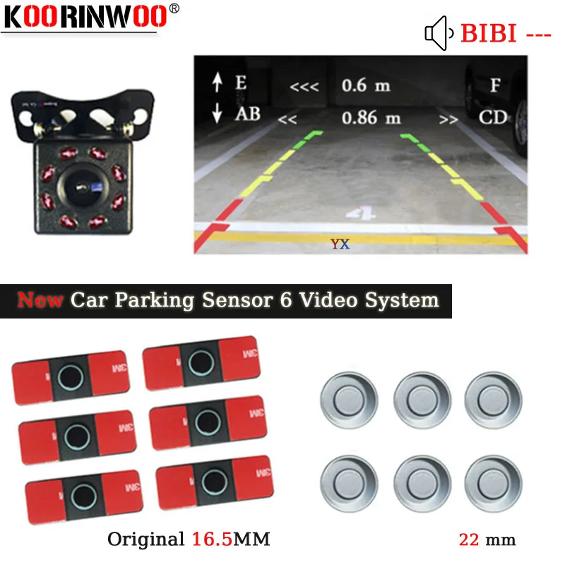 Koorinwoo оригинальный датчик парковки автомобиля 6 парктоник видео 4 датчика с