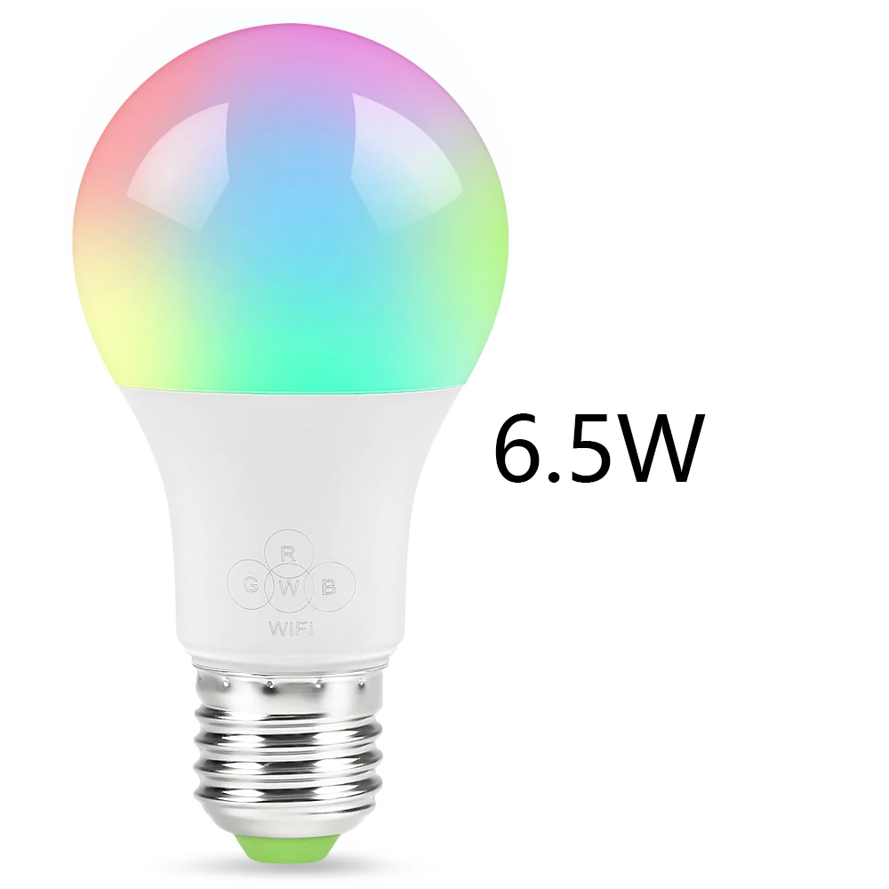 6.5W Интеллектуальная беспроводная(Wi-Fi) лампочка светодиодный светильник RGB 4,5 W/6,5 Вт электрическая лампочка с регулируемой яркостью Wake-Up совместим с Alexa и Google Assistant - Цвет: 6.5W