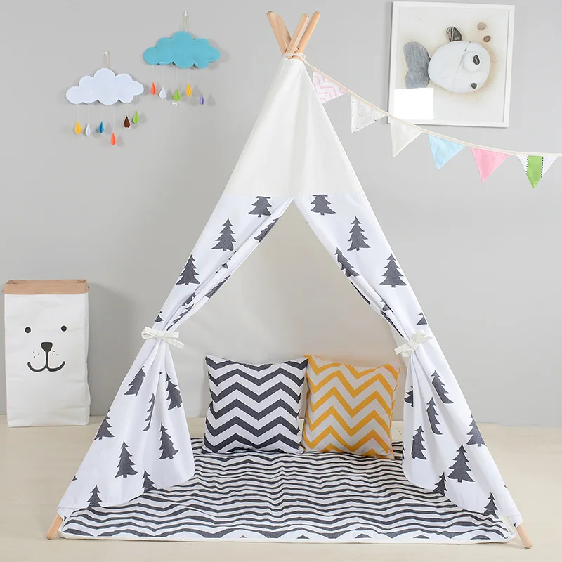 Детская палатка Tipi с черным деревом игровой домик для детей хлопок Wigwam холст