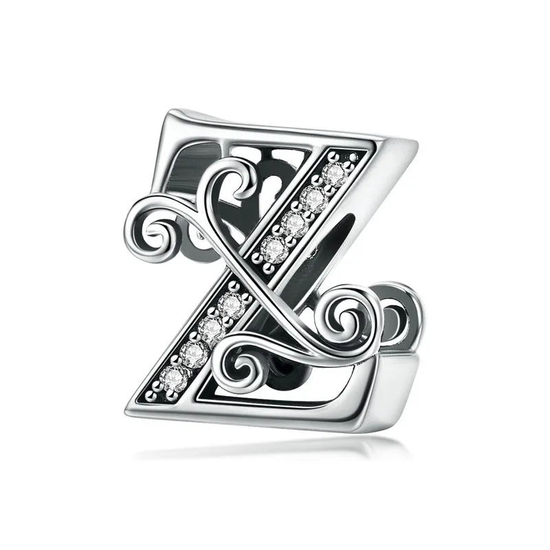 Z MOWIMO, настоящее 925 пробы, Серебряные буквы, алфавит, A-Z, шарм, имя, бусина, подходит для оригинальных браслетов Pandora, подвеска, изготовление ювелирных изделий BNC030 - Окраска металла: Z