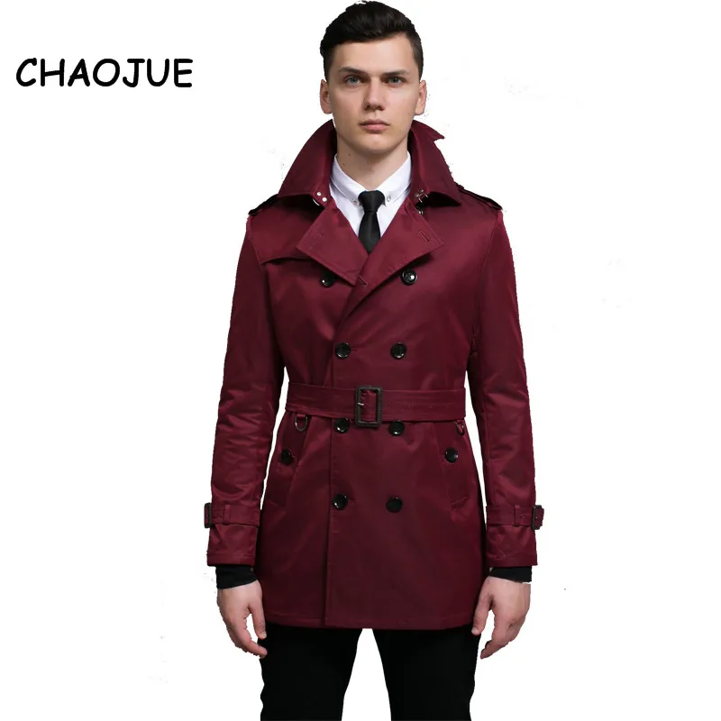 

CHAOJUE Coat Trench For Mens Europe Brand Fashion Medium Length White Trench Male Slim Causal Business Pea Coat Red Overcoat