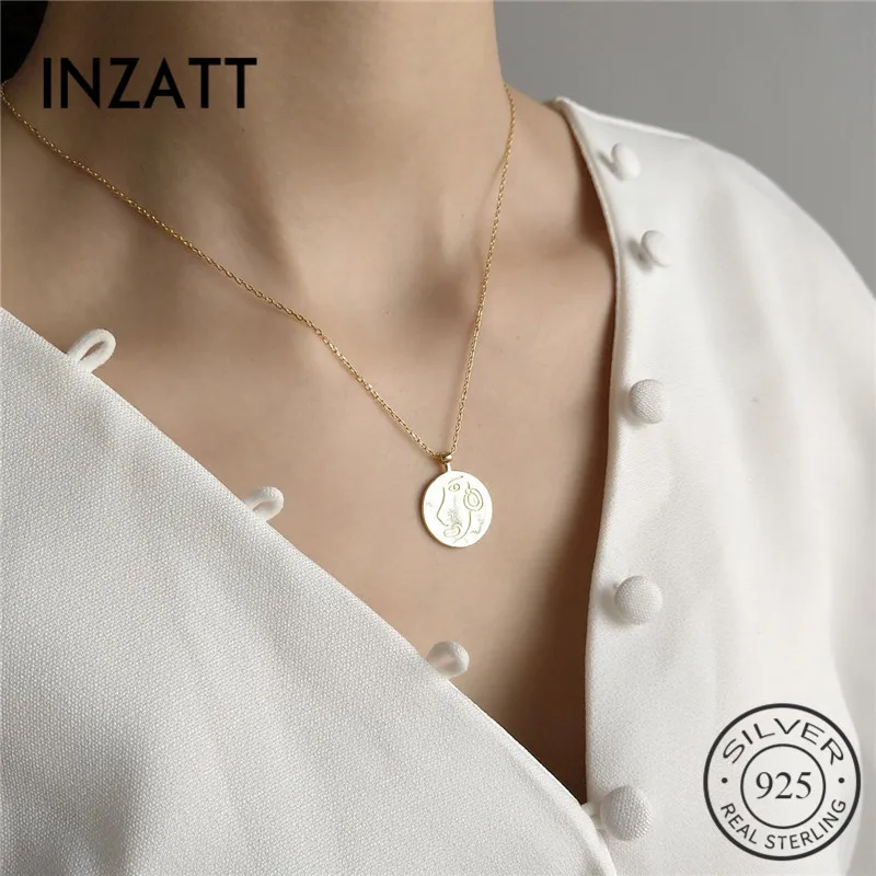 

INZATT Unique Design Abstract Face Pendant Necklace 925 Sterling Silver For Women party Hyperbole Minimalist Fashion Jewelry
