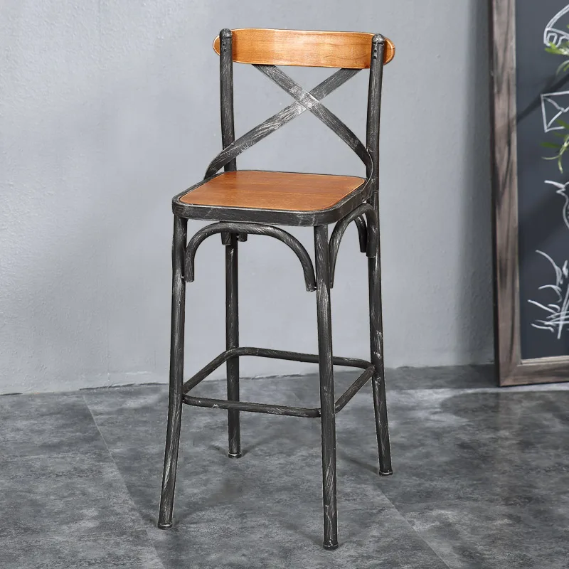 Wood Silver Brushed Луи Мода Европейский Стиль барные стулья из железного дерева простой современный стул стол высокий ретро - Цвет: Wood Silver Brushed