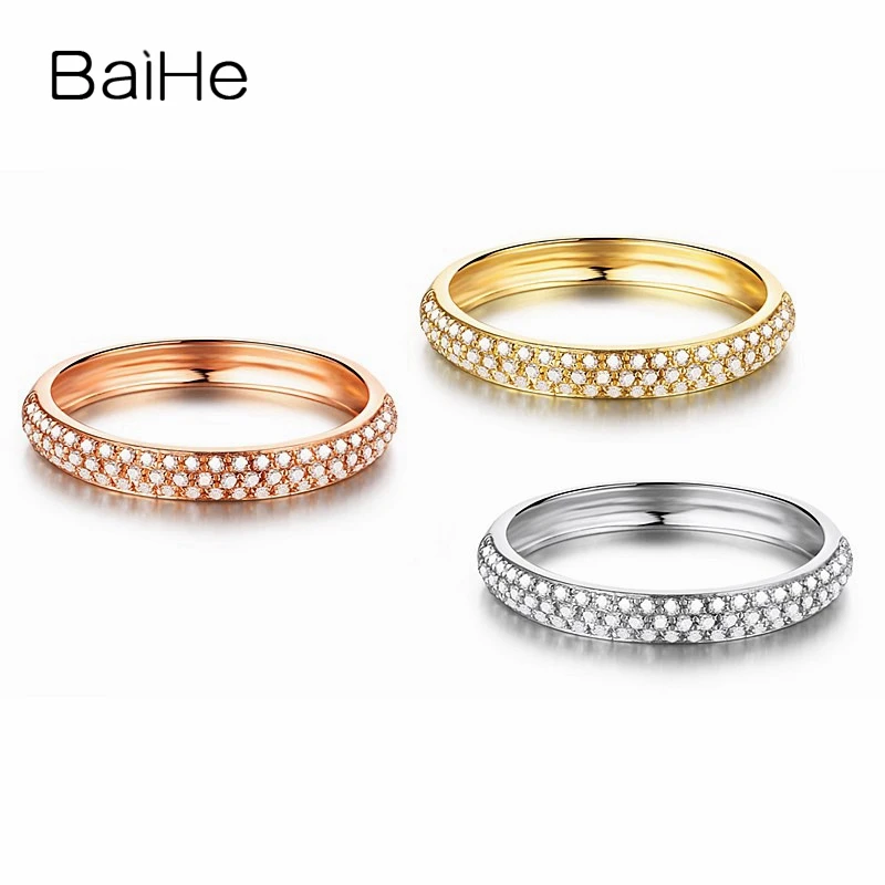 BAIHE Solid из 18-ти кратного желтого золота 0.2ct H/SI Круглый Природные Алмазы кольцо для