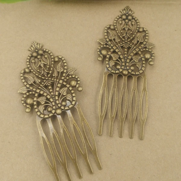 Vintage Antique Bronze 5 Teeth Comb Hair Jewelry Charm Women Flower Hairpin Hairclips Barrettes Retro Wear Accessories | Украшения и